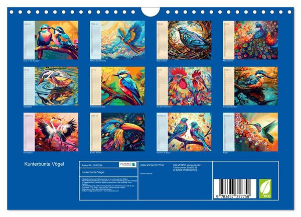 Produktbild: Kunterbunte V&ouml;gel (Wandkalender 2026 DIN A4 quer), CALVENDO Monatskalender