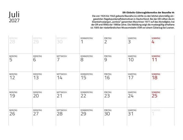 Produktbild: Dampfloks in Farbe 2027 Eintragkalender