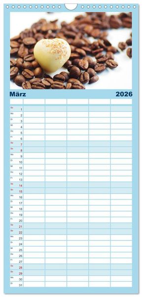 Produktbild: Familienplaner 2026 - Kaffee-Pause Terminkalender mit 5 Spalten (Wandkalender, 21 x 45 cm) CALVENDO