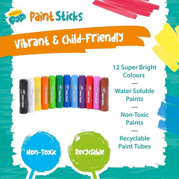 Produktbild: Paint Pop 362201 - Paint Pop: Paint Sticks 12-Pack, klassische Farben, Malstifte, Malset