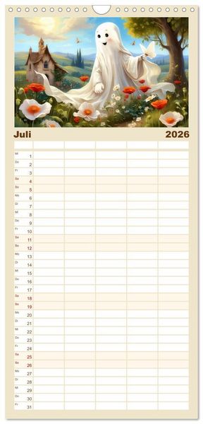 Produktbild: Familienplaner 2026 - Korbinian, der kleine Geist mit 5 Spalten (Wandkalender, 21 x 45 cm) CALVENDO