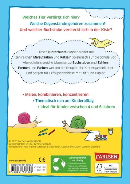Produktbild: R&auml;tseln f&uuml;r Kita-Kinder: Mein bunter Kindergarten-Block: R&auml;tseln, malen, kombinieren