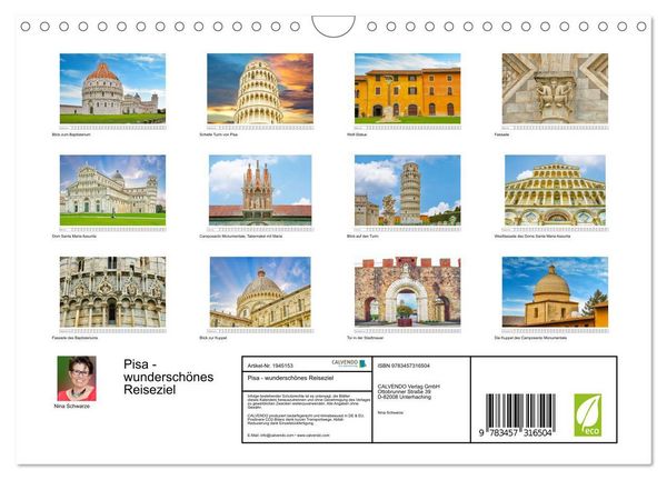 Produktbild: Pisa - wundersch&ouml;nes Reiseziel (Wandkalender 2026 DIN A4 quer), CALVENDO Monatskalender