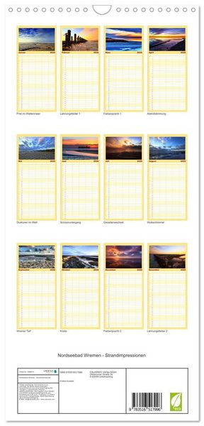 Produktbild: Familienplaner 2026 - Nordseebad Wremen - Strandimpressionen mit 5 Spalten (Wandkalender, 21 x 45 cm) CALVENDO