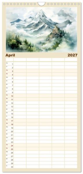 Produktbild: Familienplaner 2027 - Die Magie der Bergwelt mit 5 Spalten (Wandkalender, 21 x 45 cm) CALVENDO