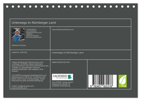 Produktbild: Unterwegs im N&uuml;rnberger Land (Tischkalender 2026 DIN A5 quer), CALVENDO Monatskalender