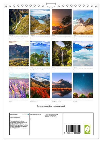 Produktbild: Faszinierendes Neuseeland (Wandkalender 2026 DIN A4 hoch), CALVENDO Monatskalender