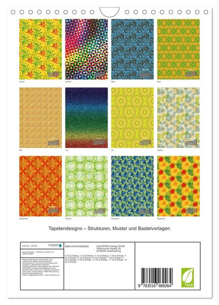 Produktbild: Tapetendesigns &ndash; Strukturen, Muster und Bastelvorlagen (Wandkalender 2026 DIN A4 hoch), CALVENDO Monatskalender