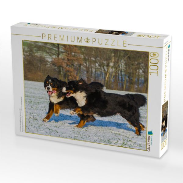 Produktbild: CALVENDO Puzzle Winterfreuden mit Berner Sennenhunden | 1000 Teile Lege-Gr&ouml;&szlig;e 64x48cm Foto-Puzzle f&uuml;r gl&uuml;ckliche Stunden