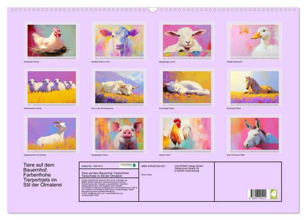 Produktbild: Tiere auf dem Bauernhof. Farbenfrohe Tierportraits im Stil der &Ouml;lmalerei (Wandkalender 2026 DIN A2 quer), CALVENDO Monatskalender