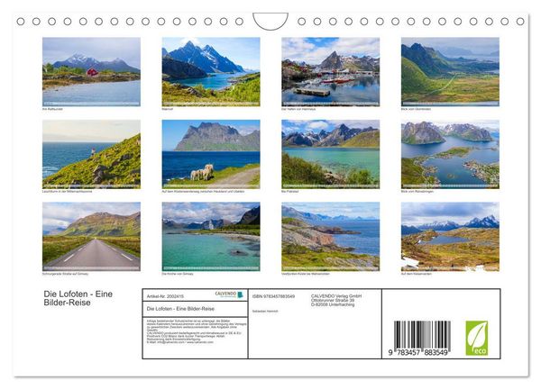 Produktbild: Die Lofoten - Eine Bilder-Reise (Wandkalender 2026 DIN A4 quer), CALVENDO Monatskalender