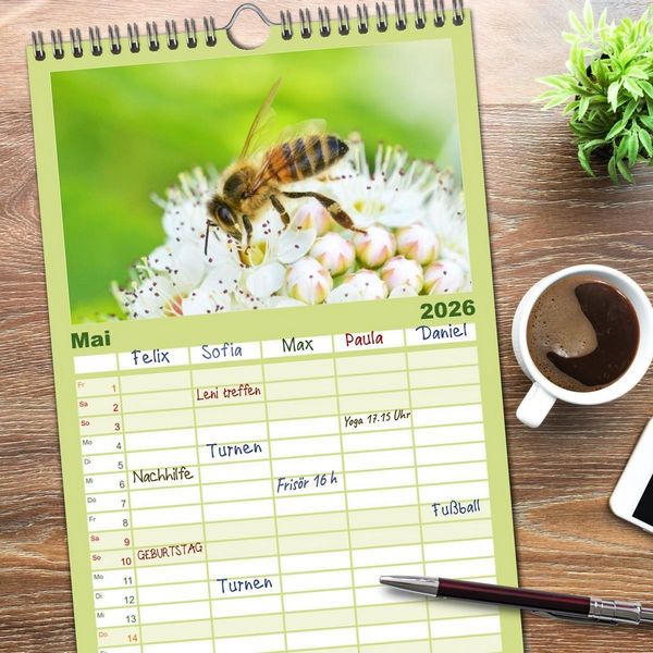 Produktbild: Familienplaner 2026 - Hummeln und Bienen mit 5 Spalten (Wandkalender, 21 x 45 cm) CALVENDO