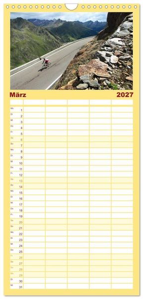 Produktbild: Familienplaner 2027 - Alpenp&auml;sse auf dem Rennrad "Himmlische Serpentinen" mit 5 Spalten (Wandkalender, 21 x 45 cm) CALVENDO