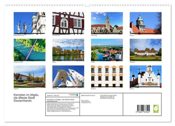 Produktbild: Kempten im Allg&auml;u, die &auml;lteste Stadt Deutschlands (hochwertiger Premium Wandkalender 2026 DIN A2 quer), Kunstdruck in Hochglanz