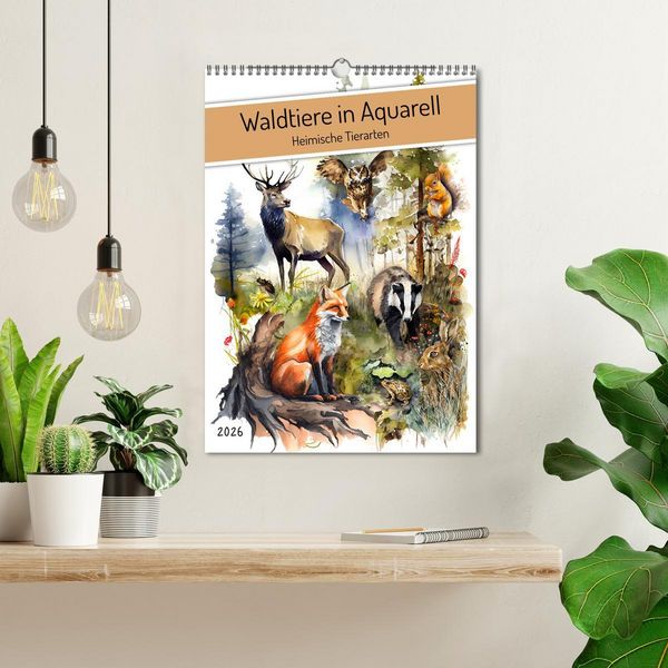 Produktbild: Waldtiere in Aquarell - Heimische Tierarten (Wandkalender 2026 DIN A3 hoch), CALVENDO Monatskalender