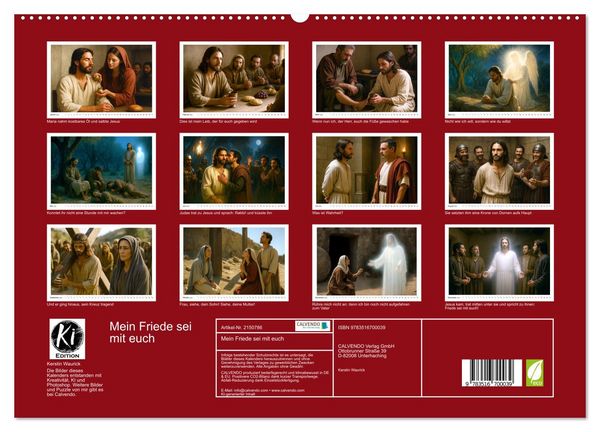 Produktbild: Mein Friede sei mit euch (hochwertiger Premium Wandkalender 2026 DIN A2 quer), Kunstdruck in Hochglanz