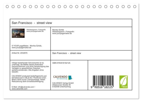 Produktbild: San Francisco - street view (Tischkalender 2026 DIN A5 quer), CALVENDO Monatskalender