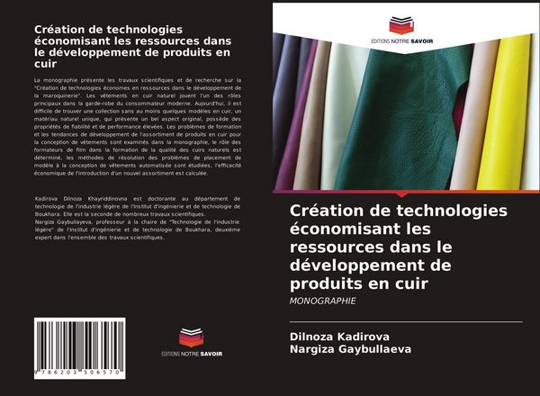 Produktbild: Cr&eacute;ation de technologies &eacute;conomisant les ressources dans le d&eacute;veloppement de produits en cuir