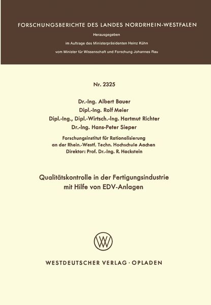 Produktbild: Qualit&auml;tskontrolle in der Fertigungsindustrie mit Hilfe von EDV-Anlagen
