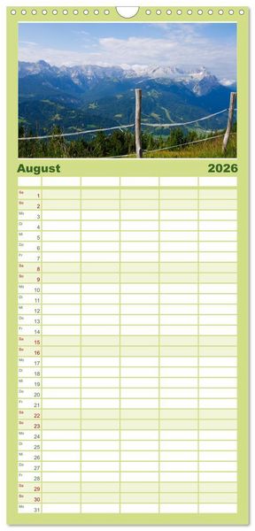 Produktbild: Familienplaner 2026 - Das Zugspitzegebiet mit 5 Spalten (Wandkalender, 21 x 45 cm) CALVENDO