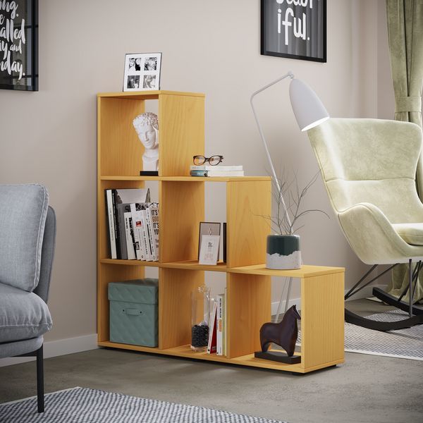 Produktbild: Holz Stand Treppenregal Regal 6 F&auml;cher Nitas