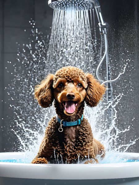 Produktbild: CALVENDO Puzzle Pudelwellness - fr&ouml;hlicher Pudel unter der Dusche | 1000 Teile Lege-Gr&ouml;&szlig;e 64x48cm Foto-Puzzle f&uuml;r gl&uuml;ckliche Stunden