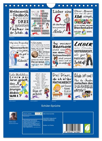 Produktbild: Sch&uuml;ler-Spr&uuml;che (Wandkalender 2026 DIN A4 hoch), CALVENDO Monatskalender