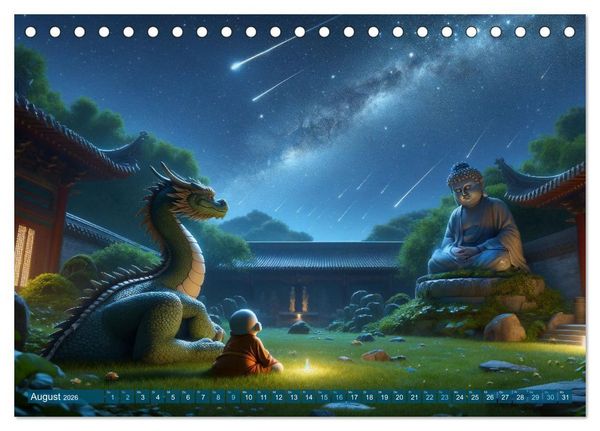 Produktbild: M&ouml;nch und Drache: Vier Jahreszeiten im Tempelgarten (Tischkalender 2026 DIN A5 quer), CALVENDO Monatskalender