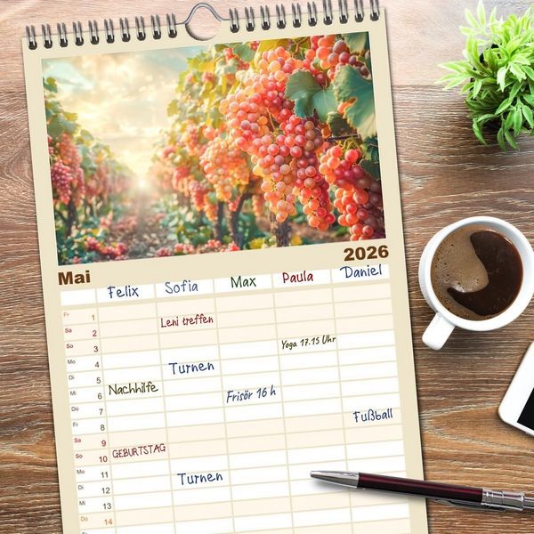 Produktbild: Familienplaner 2026 - Der Weingenie&szlig;er mit 5 Spalten (Wandkalender, 21 x 45 cm) CALVENDO