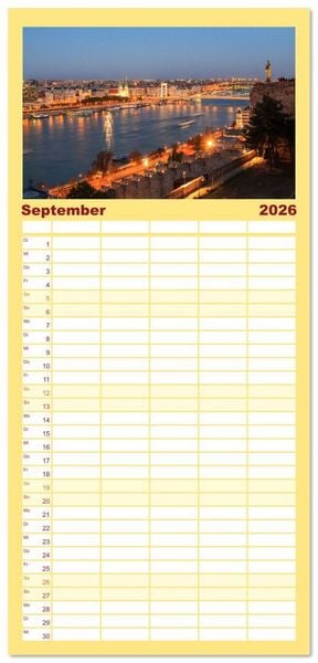 Produktbild: Familienplaner 2026 - Romantisches Budapest - Ungarns sch&ouml;ne Hauptstadt an der Donau mit 5 Spalten (Wandkalender, 21 x 45 cm) CALVENDO