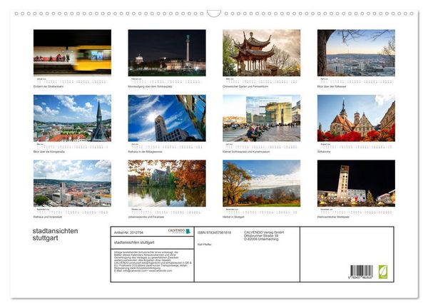 Produktbild: stadtansichten stuttgart (Wandkalender 2026 DIN A2 quer), CALVENDO Monatskalender