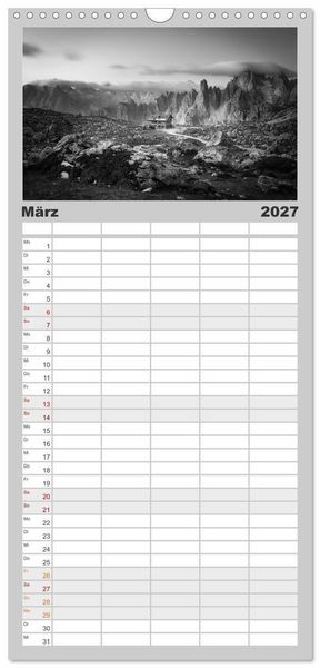Produktbild: Familienplaner 2027 - Monochrome Wonders mit 5 Spalten (Wandkalender, 21 x 45 cm) CALVENDO