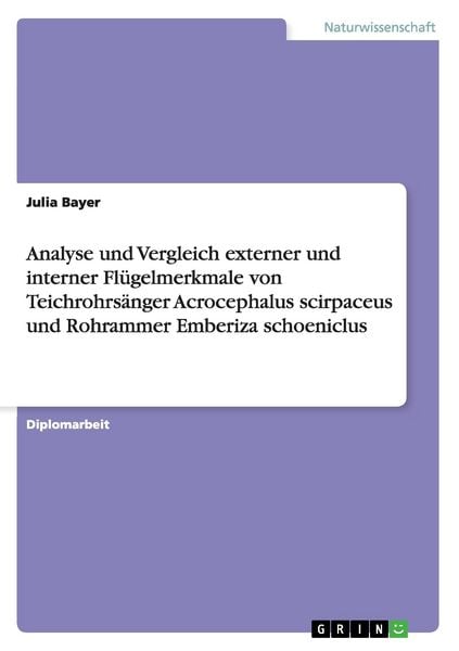 Produktbild: Analyse und Vergleich externer und interner Fl&uuml;gelmerkmale von Teichrohrs&auml;nger Acrocephalus scirpaceus und Rohrammer Emberiza schoeniclus