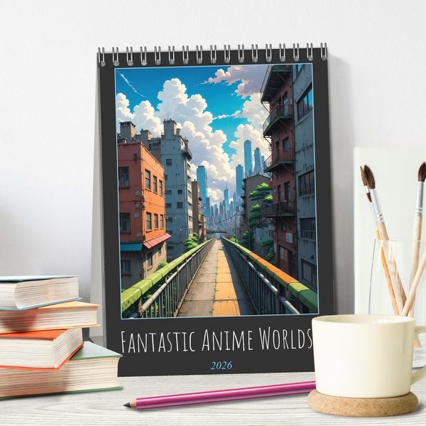 Produktbild: Fantastic Anime Worlds (Desk Calendar 2026 DIN A5 portrait), CALVENDO 12 Month DeskCalendar