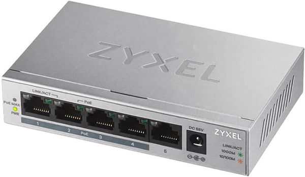 Produktbild: ZyXEL GS1005HP-EU0101F GS1005HP-EU0101F Netzwerk Switch 5 Port 2000MBit/s PoE-Funktion