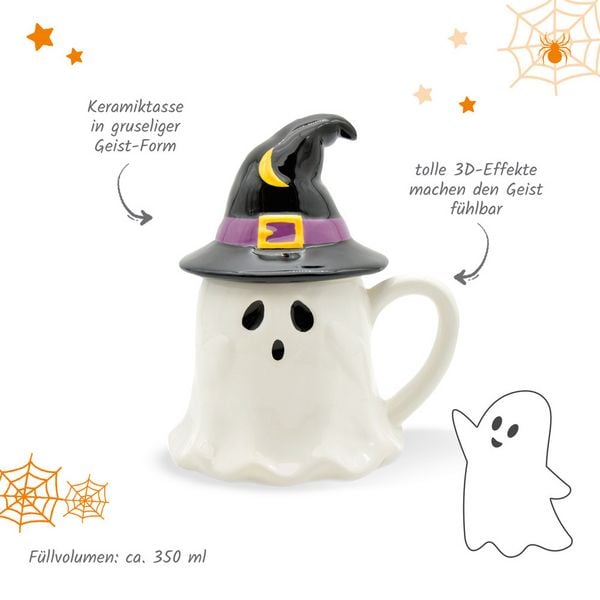 Produktbild: Tr&ouml;tsch Spuktasse mit Deckel Gespenst Keramiktasse Halloween