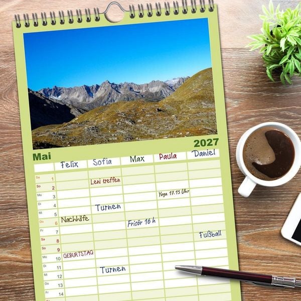 Produktbild: Familienplaner 2027 - Lechtaler Alpen mit 5 Spalten (Wandkalender, 21 x 45 cm) CALVENDO