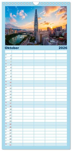 Produktbild: Familienplaner 2026 - Die 12 meistbesuchten St&auml;dte der Welt mit 5 Spalten (Wandkalender, 21 x 45 cm) CALVENDO