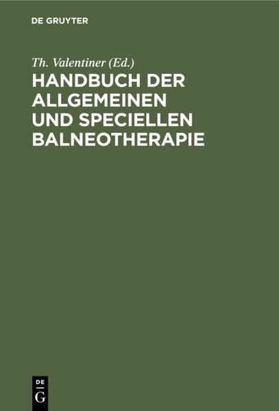 Produktbild: Handbuch der allgemeinen und speciellen Balneotherapie