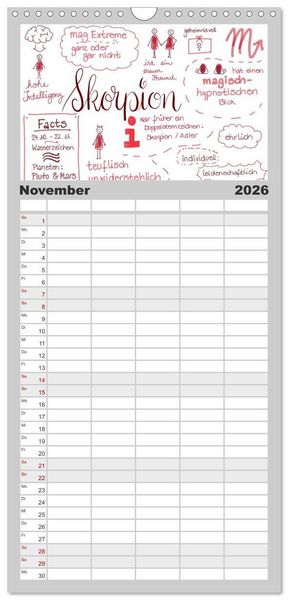 Produktbild: Familienplaner 2026 - Sternzeichen-Kalender mit 5 Spalten (Wandkalender, 21 x 45 cm) CALVENDO