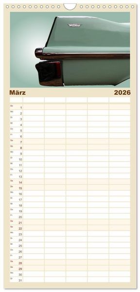 Produktbild: Familienplaner 2026 - American Dream: Heckflossen-Ikonen mit 5 Spalten (Wandkalender, 21 x 45 cm) CALVENDO