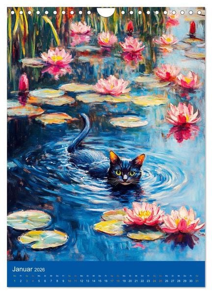 Produktbild: Katzen und Kunst - Samtige Herrscher der impressionistischen G&auml;rten (Wandkalender 2026 DIN A4 hoch), CALVENDO Monatskalender