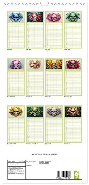 Produktbild: Familienplaner 2026 - Skull Flower - Totenkopf ART mit 5 Spalten (Wandkalender, 21 x 45 cm) CALVENDO