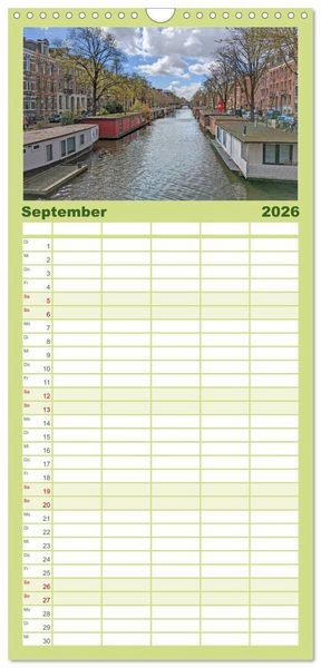 Produktbild: Familienplaner 2026 - Amsterdam am Tag und bei Nacht mit 5 Spalten (Wandkalender, 21 x 45 cm) CALVENDO
