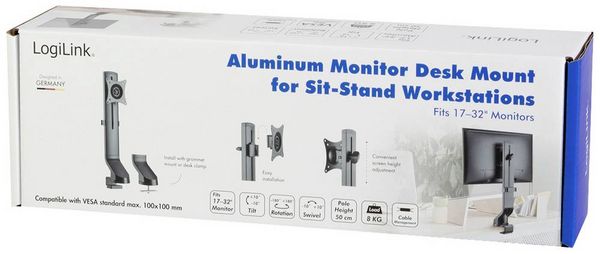 Produktbild: LogiLink BP0161 Monitor-Tischhalterung 1 Display(s) Schwarz Drehbar, H&ouml;henverstellbar, Neigbar, Schwenkbar