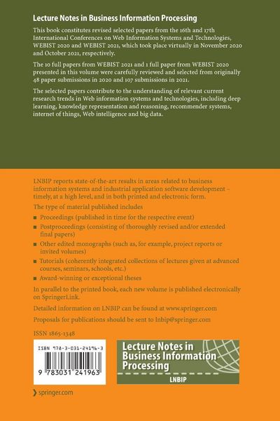 Produktbild: Web Information Systems and Technologies