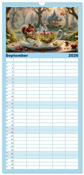 Produktbild: Familienplaner 2026 - Tierische Tee-Parade mit 5 Spalten (Wandkalender, 21 x 45 cm) CALVENDO