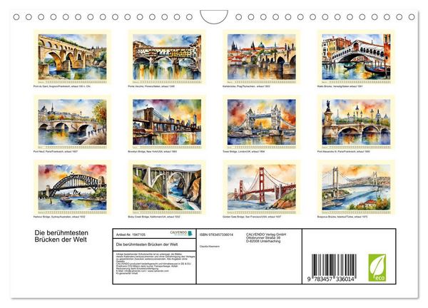 Produktbild: Die ber&uuml;hmtesten Br&uuml;cken der Welt (Wandkalender 2026 DIN A4 quer), CALVENDO Monatskalender