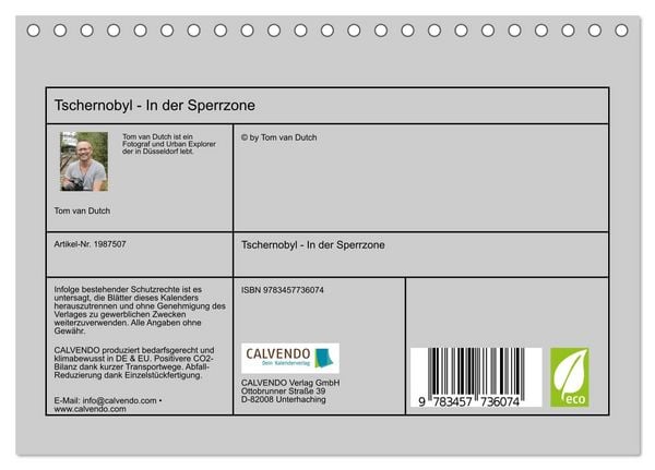 Produktbild: Tschernobyl - In der Sperrzone (Tischkalender 2026 DIN A5 quer), CALVENDO Monatskalender