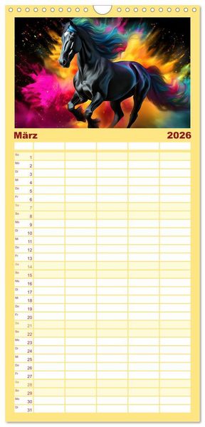 Produktbild: Familienplaner 2026 - Pferde im Farbenrausch mit 5 Spalten (Wandkalender, 21 x 45 cm) CALVENDO